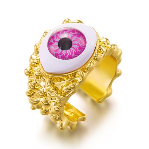 aleación de zinc Anillo de dedo Cuff, con resina, ojo de malvado, chapado en color dorado, ajustable & para mujer, más colores para la opción, tamaño:8, Vendido por UD