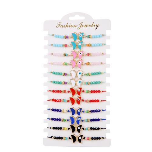 alliage de zinc Set de bracelet, avec cordon de polyester & cristal, papillon, fait à la main, pour femme & émail, multicolore Environ 7-9 pouce, Vendu par fixé