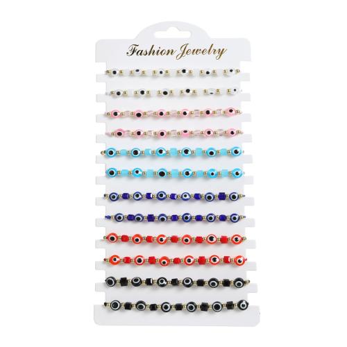 résine Set de bracelet, avec cordon de polyester & cristal, Mauvais œil, fait à la main, réglable & pour femme, multicolore Environ 6.2-10.2 pouce, Vendu par fixé