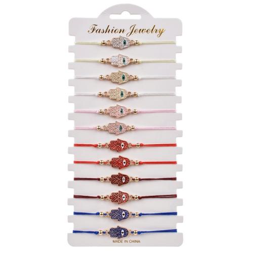 aleación de zinc Pulsera, con cordón poliéster, Hamsa, chapado, ajustable & para mujer & esmalte, multicolor, longitud:aproximado 7-9 Inch, Vendido por Set