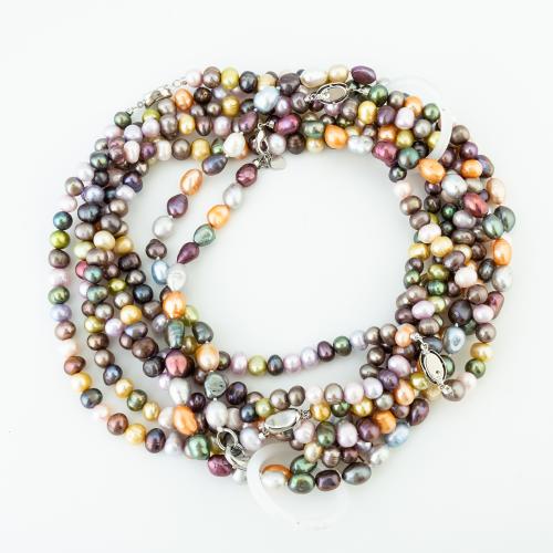 Freshwater Pearl Brass Necklace, with Brass, fashion jewelry & for woman, multi-colored Approx 14 Inch 