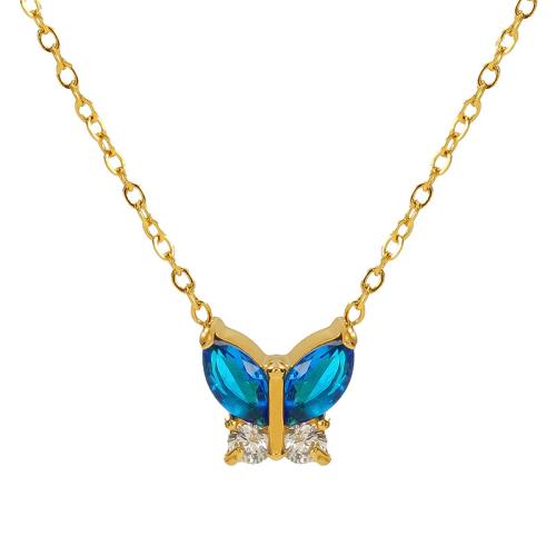 Collier de bijoux en acier inoxydable, Acier inoxydable 304, avec 5cm chaînes de rallonge, papillon, bijoux de mode & pavé de micro zircon & pour femme, plus de couleurs à choisir Environ 45 cm, Vendu par PC