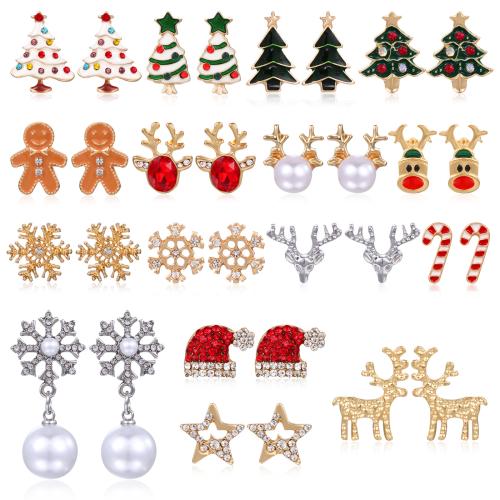 Boucles d'oreilles de Noël, alliage de zinc, avec perle de plastique, Placage, Conception de Noël & styles différents pour le choix & pour femme & émail & avec strass, plus de couleurs à choisir, Vendu par paire