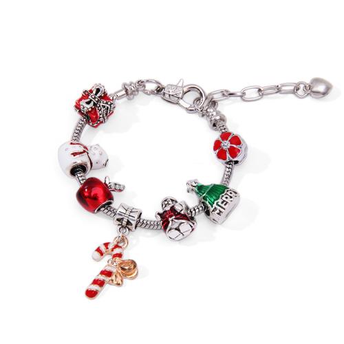 Zinc Alloy Christmas Bracelet, with 3cm extender chain, silver color plated, Christmas Design & fashion jewelry & for woman & enamel Approx 16 cm 