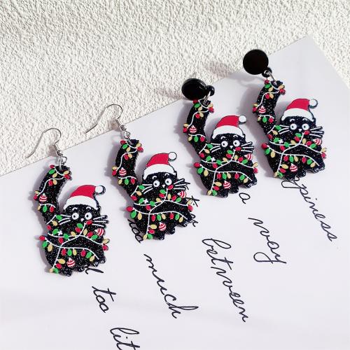 Pendientes de Navidad, Acrílico, Gato, Diseño de Navidad & Joyería & diferentes estilos para la opción & para mujer, más colores para la opción, 30x40mm, Vendido por Par