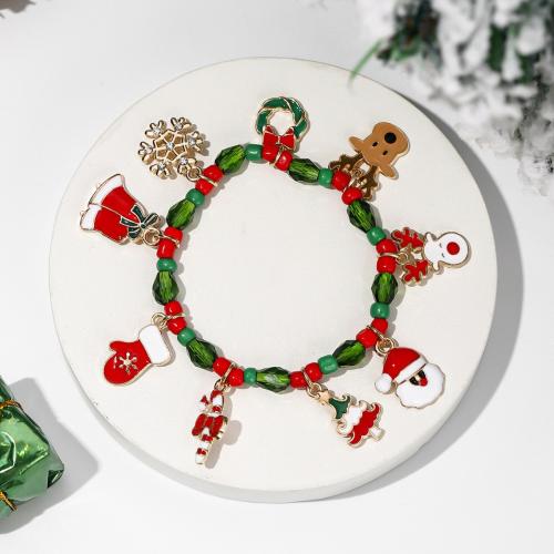 Zink-Legierung Christmas Bracelet, Zinklegierung, mit Kristall, goldfarben plattiert, Weihnachts-Design & Modeschmuck & für Frau & Emaille, Innendurchmesser:ca. 50mm, verkauft von PC