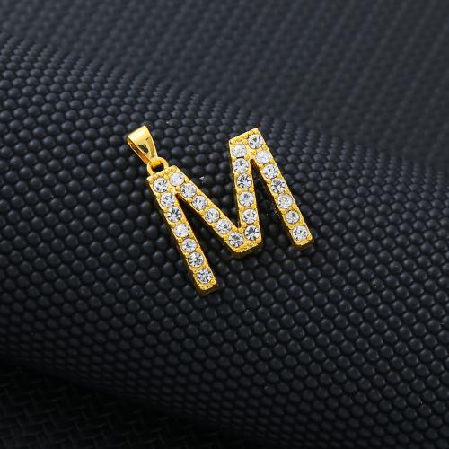 Zinc Alloy Rhinestone Pendants, Letter M, plated, DIY & with rhinestone 