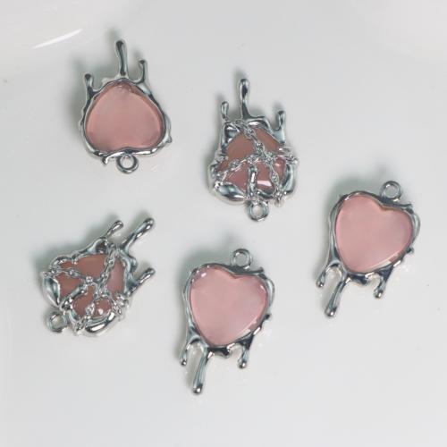 Resin Zinc Alloy Pendants, with Resin, Heart, silver color plated, DIY 