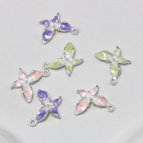 Zinc Alloy Enamel Pendants, Butterfly, silver color plated, DIY 