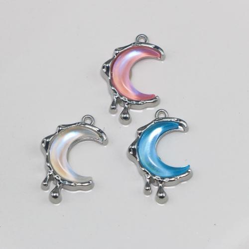 Zinc Alloy Rhinestone Pendants, Moon, silver color plated, DIY & with rhinestone 