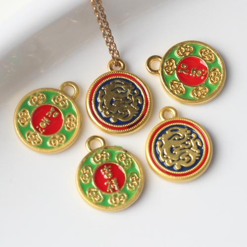 Pendentifs émail, alliage de zinc, Rond, Placage de couleur d'or, DIY & modèles différents pour le choix, plus de couleurs à choisir Vendu par sac