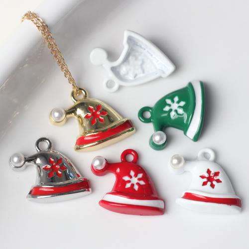 Pendentifs de Noël en alliage de zinc, avec perle de plastique, chapeau de noël, Placage, DIY & émail, plus de couleurs à choisir Vendu par sac