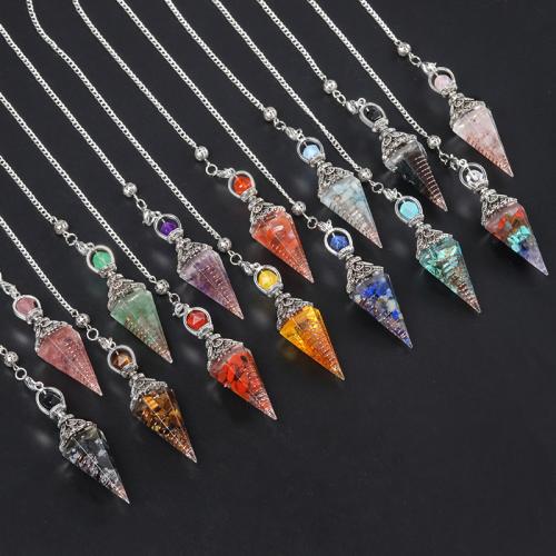 Natural Stone Pendulum, with Resin & Iron, fashion jewelry 