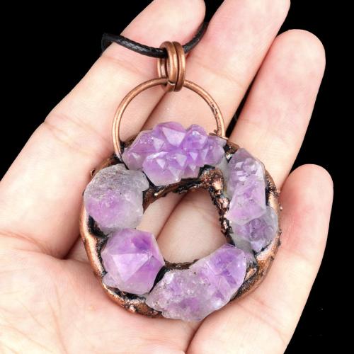 Natural Quartz Pendants, Amethyst, with Iron, DIY, mixed colors 