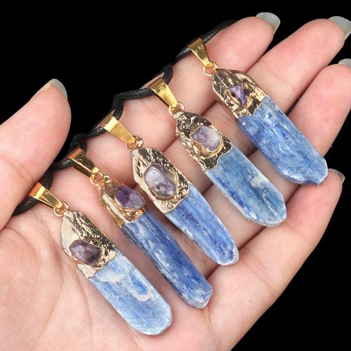 Quartz Necklace, Kyanite, with Wax Cord & Iron, fashion jewelry, mixed colors [