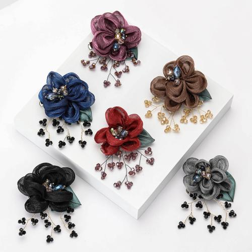 Cloth Brooch, with Crystal, Flower, plated, fashion jewelry [