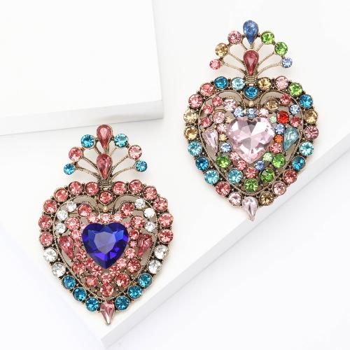 Zinc Alloy Jewelry Brooch, Heart, plated, fashion jewelry & with rhinestone 