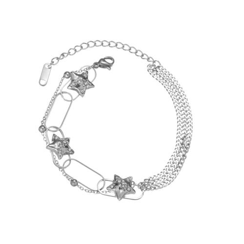 Stainless Steel Charm Bracelet, 304 Stainless Steel, polished, micro pave cubic zirconia & for woman, silver color 