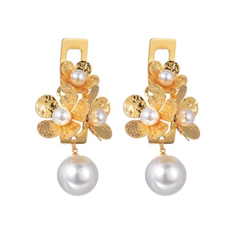 Titanium Steel Earrings, with Plastic Pearl, plated, for woman, gold 