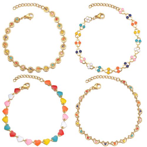 Acero inoxidable Pulsera con dijes, acero inoxidable 304, chapado, diferentes estilos para la opción & para mujer & esmalte, multicolor, Vendido por UD