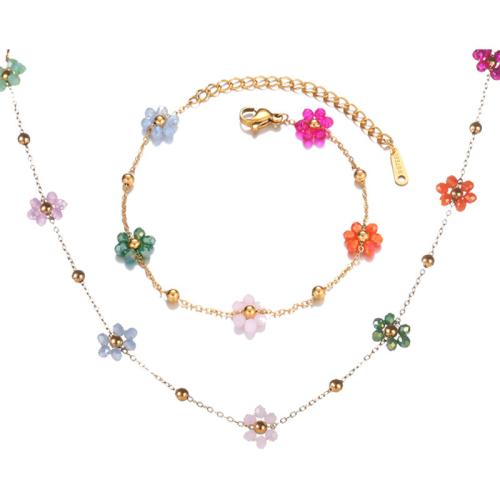 Conjuntos de joyería de acero inoxidable, acero inoxidable 304, con Cristal, chapado, diferentes estilos para la opción & para mujer, multicolor, Vendido por UD