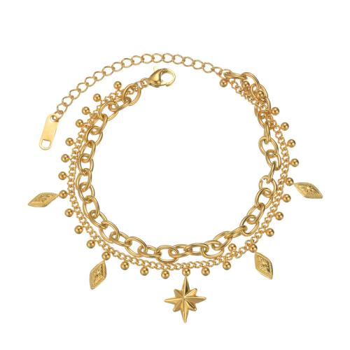 Acero inoxidable Pulsera con dijes, acero inoxidable 304, chapado, para mujer, dorado, Vendido por UD