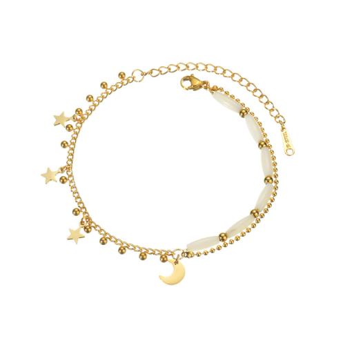 Acero inoxidable Pulsera con dijes, acero inoxidable 304, chapado, para mujer, dorado, Vendido por UD