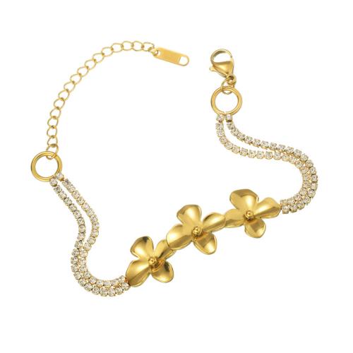 Acero inoxidable Pulsera con dijes, acero inoxidable 304, chapado, micro arcilla de zirconia cúbica & para mujer, dorado, Vendido por UD