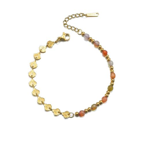 Titanio Acero Pulseras y brazaletes, Partículas de acero, con Piedras preciosas, chapado, diferentes estilos para la opción & para mujer, dorado, Vendido por UD