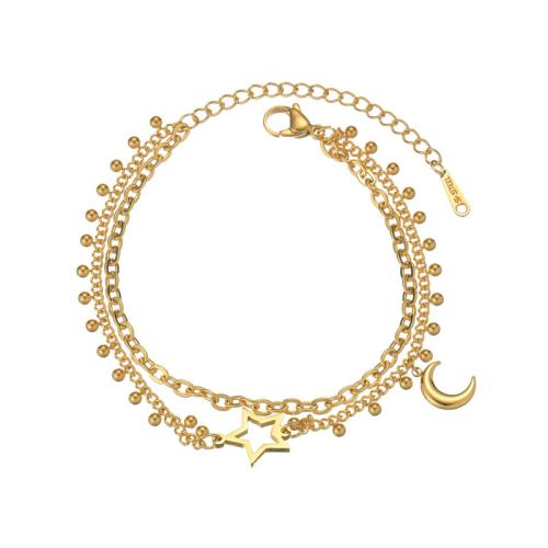 Acero inoxidable Pulsera con dijes, acero inoxidable 304, chapado, para mujer, dorado, Vendido por UD