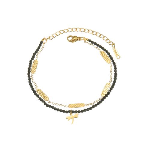 Acero inoxidable Pulsera con dijes, acero inoxidable 304, con Seedbead, chapado, para mujer, dorado, Vendido por UD