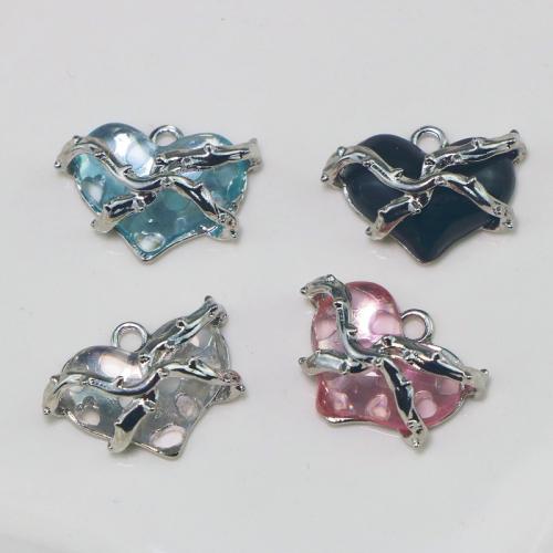 Resin Zinc Alloy Pendants, with Resin, Heart, silver color plated, DIY 