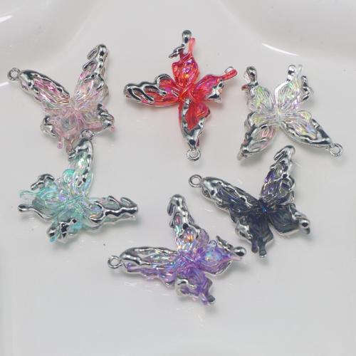 Resin Zinc Alloy Pendants, with Resin, Butterfly, silver color plated, DIY 