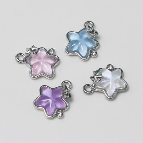 Resin Zinc Alloy Pendants, with Resin, Star, silver color plated, DIY & with rhinestone 