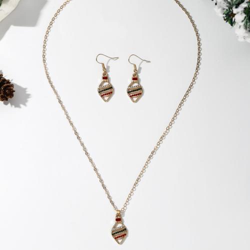 Enamel Zinc Alloy Jewelry Sets, earring & necklace, plated, Christmas Design & for woman 