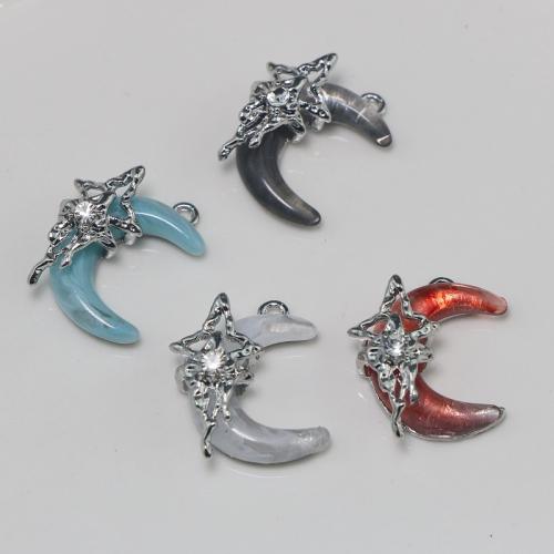 Resin Zinc Alloy Pendants, with Resin, Moon, silver color plated, DIY 