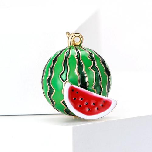 Emaille -Brosche, Zinklegierung, Wassermelone, plattiert, Modeschmuck, grün, 24x30mm, verkauft von PC