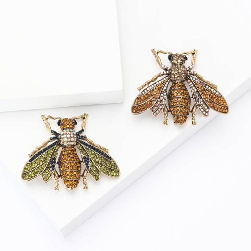 Rhinestone Zinc Alloy Brooch, Bee, plated, fashion jewelry & with rhinestone 