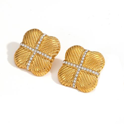 Stainless Steel Rhinestone Stud Earring, 304 Stainless Steel, gold color plated, fashion jewelry & with rhinestone, golden 