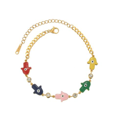 Acero inoxidable Pulsera con dijes, acero inoxidable 304, chapado, diferentes estilos para la opción & micro arcilla de zirconia cúbica & para mujer & esmalte, dorado, Vendido por UD