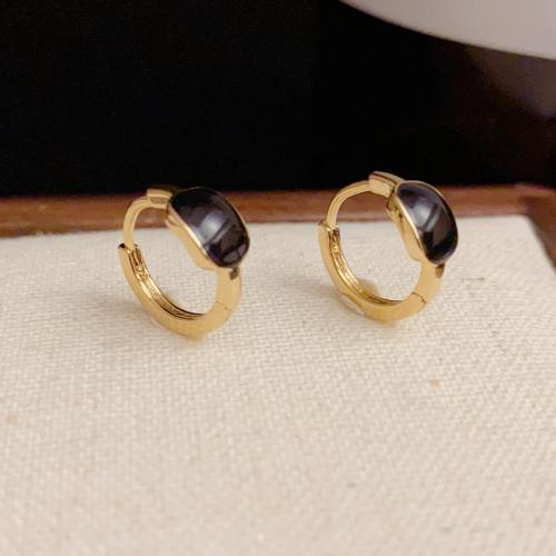 Pendiente del aro de latón, metal, chapado en oro real, para mujer & esmalte, más colores para la opción, 13x6mm, Vendido por Par