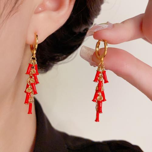 Boucle d'oreille en goutte de laiton, Plaqué d'or, pour femme & émail, Or Vendu par paire