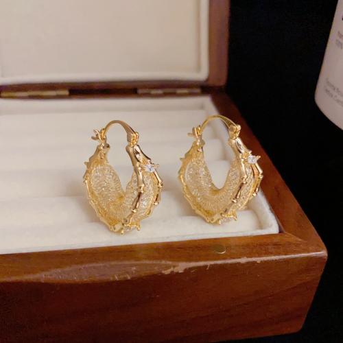 Boucles d'oreilles en laiton zircon cubique pavent, Plaqué d'or, pavé de micro zircon & pour femme, Or Vendu par paire