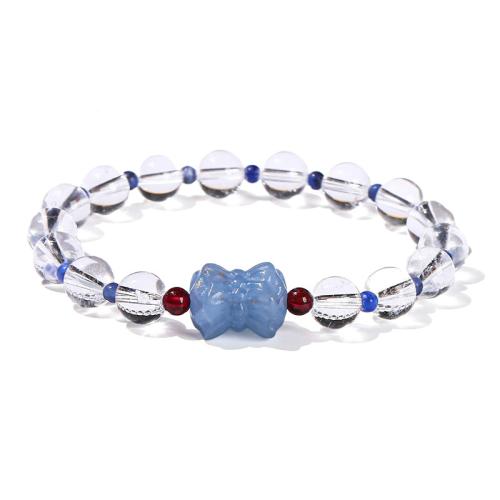 Clear Quartz Bracelet, with Angelite & Agate, Lotus, handmade, fashion jewelry & for woman, beads length 8mm Approx 6-7 Inch 