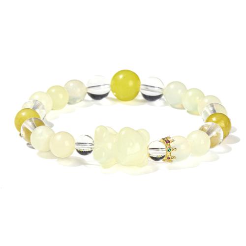 Jade New Mountain Bracelet, with Clear Quartz & Brass, Bear, handmade, fashion jewelry & for woman & with rhinestone, beads length 8mm, 10mm Approx 6-7 Inch [