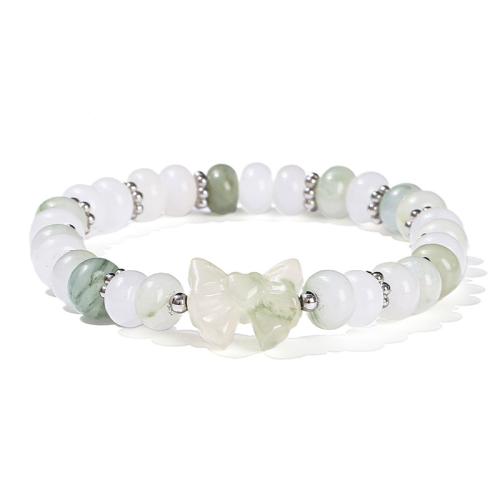 Jade glacé bracelet, avec Acier inoxydable 304, Noeud papillon, fait à la main, bijoux de mode & pour femme, beads size Environ 6-7 pouce, Vendu par PC