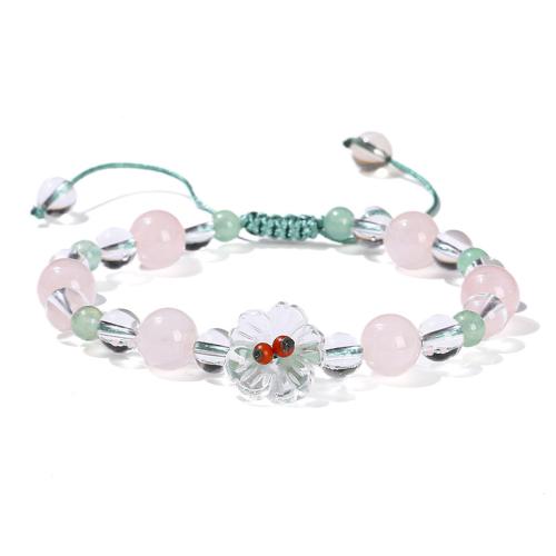 Madagascar Rose Quartz Bracelet, with Polyester Cord & Clear Quartz, Oriental Cherry, polished, fashion jewelry & for woman, beads length 6-8mm Approx 6-7 Inch [