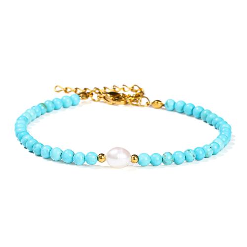 turquoise bracelet, avec perle de plastique & Acier inoxydable 304, avec 2inch chaînes de rallonge, poli, bijoux de mode & pour femme, beads length 3mm Environ 6.7 pouce, Vendu par PC