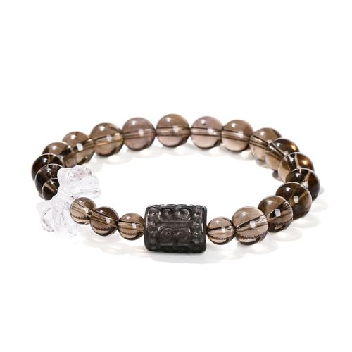 Smoky Quartz Bracelet, with Silver Obsidian, Bowknot, handmade, fashion jewelry & for woman, beads length 8mm, 6mm Approx 6-7 Inch [