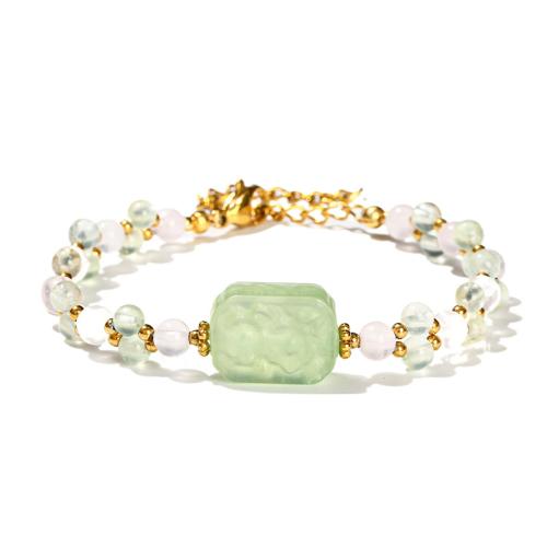 Prehnite nature bracelet, avec jade de nouvelle montagne & quartz rose & Acier inoxydable 304, poli, bijoux de mode & pour femme, beads length 4mm Environ 6-7 pouce, Vendu par PC